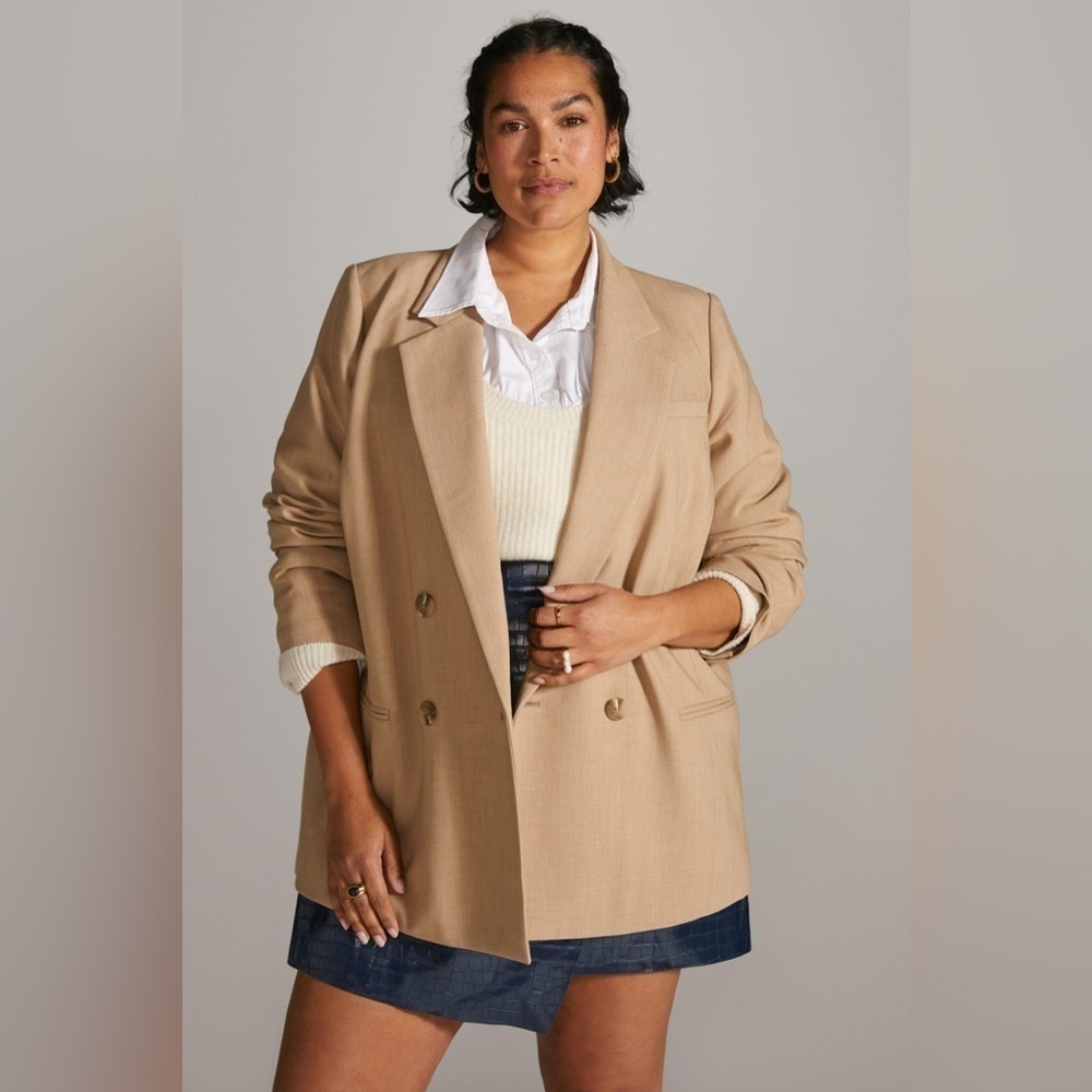 Maeve Anthropologie Tan Beige Plus Double Breasted Blazer 24W